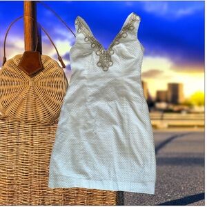 Lilly Pulitzer White Shift With Gold Embroidered Details